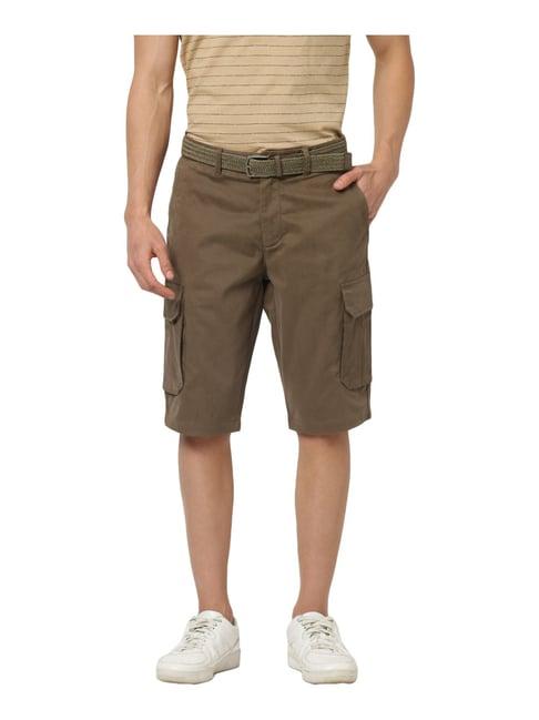 celio brown cotton straight fit cargo shorts