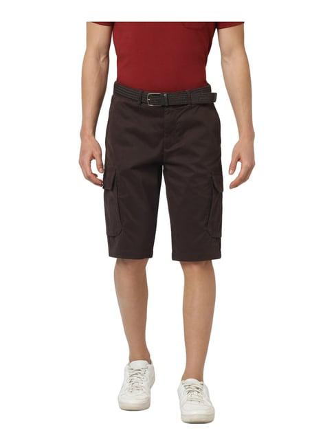 celio dark brown cotton straight fit cargo shorts