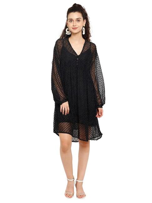 aditi wasan black printed a-line dress with inner slip