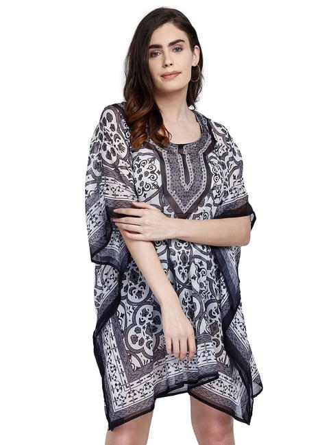 aditi wasan black & white printed kaftan dress