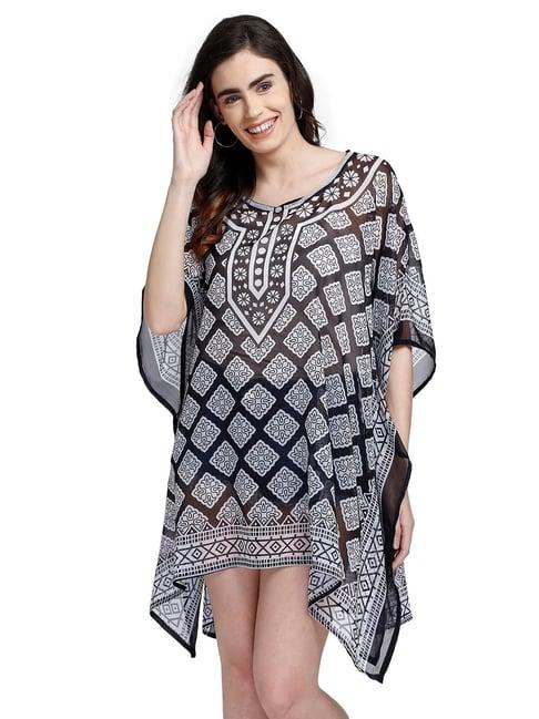 aditi wasan black & white printed kaftan dress