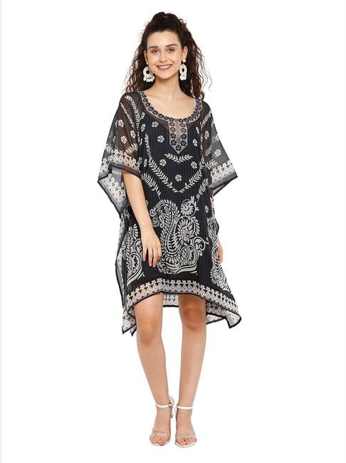 aditi wasan black printed kaftan dress