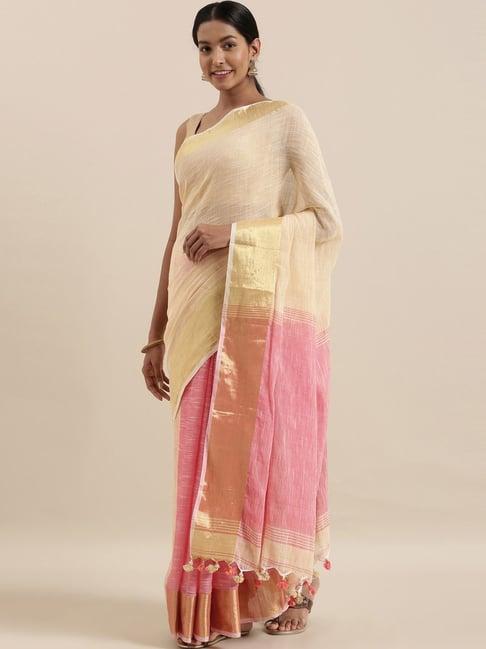 the chennai silks off-white linen saree with unstitched blouse