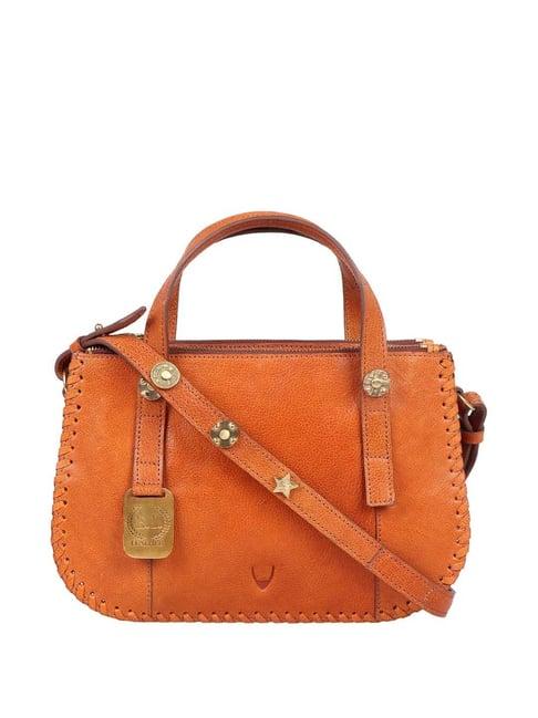 hidesign east ind tan solid medium handbag