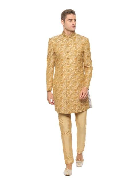 louis philippe beige regular fit embroidered kurta bottom set