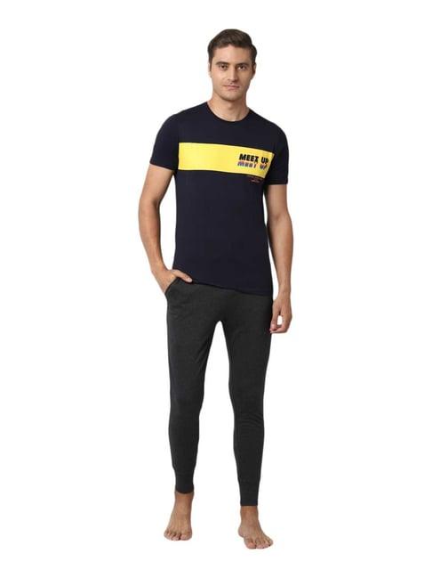 peter england navy cotton regular fit printed t-shirt & joggers set