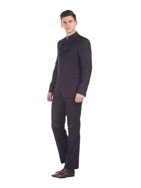 arrow black self print two piece suit