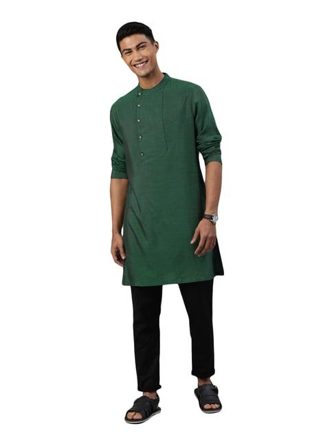 the bear house green regular fit striped kurta