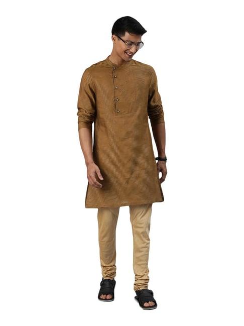 the bear house mustard regular fit striped kurta