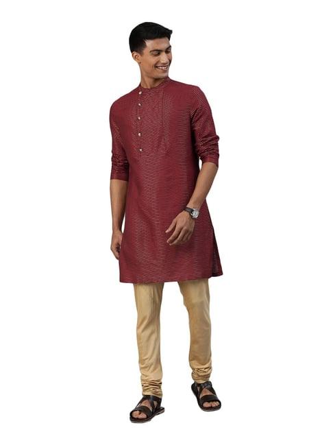 the bear house maroon regular fit striped kurta