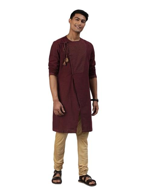 the bear house maroon cotton regular fit embroidered kurta