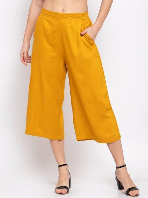 style quotient yellow regular fit elasticated culottes