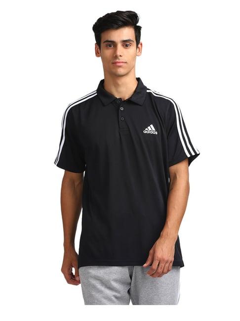 adidas m 3s ps black striped polo t-shirt