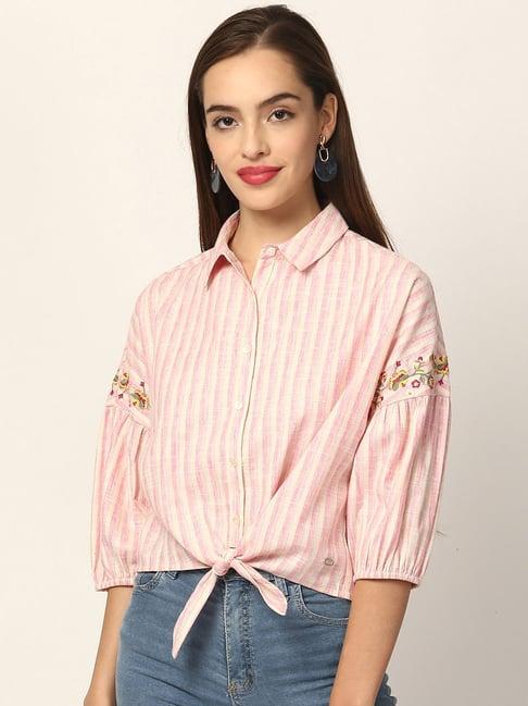 elle pink & beige striped shirt