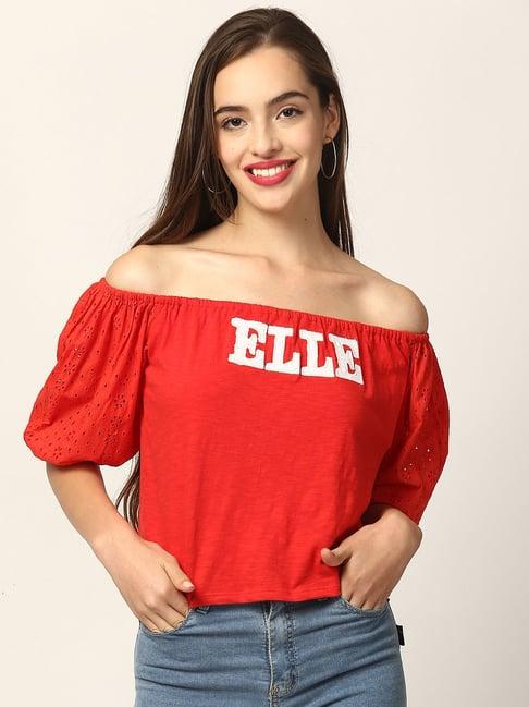 elle red printed crop top