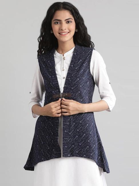 aurelia navy cotton printed shrug