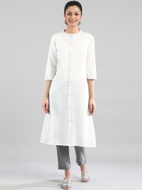 aurelia white printed straight kurta