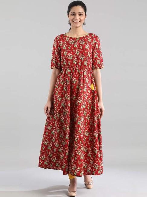 aurelia brown floral print flared kurta