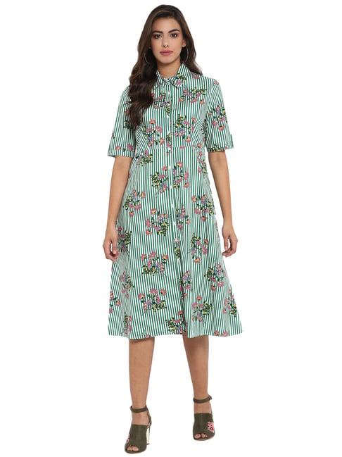 aditi wasan green printed shirt dress