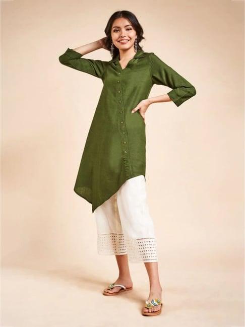 global desi olive regular fit tunic