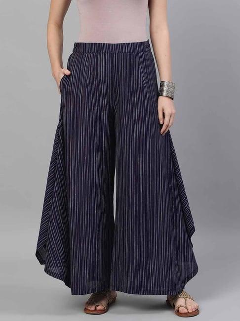 aks navy cotton striped palazzos