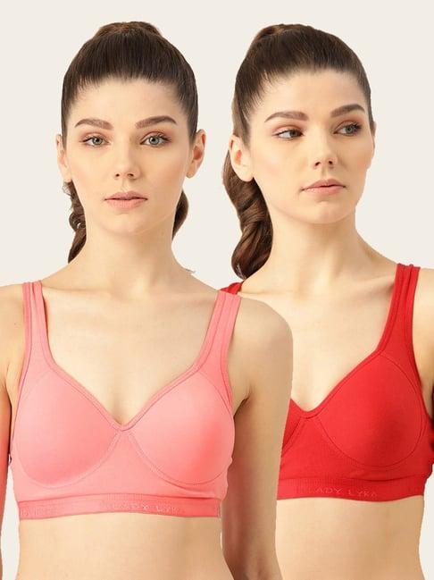 lady lyka multicolor non wired padded sports bra (pack of 2)