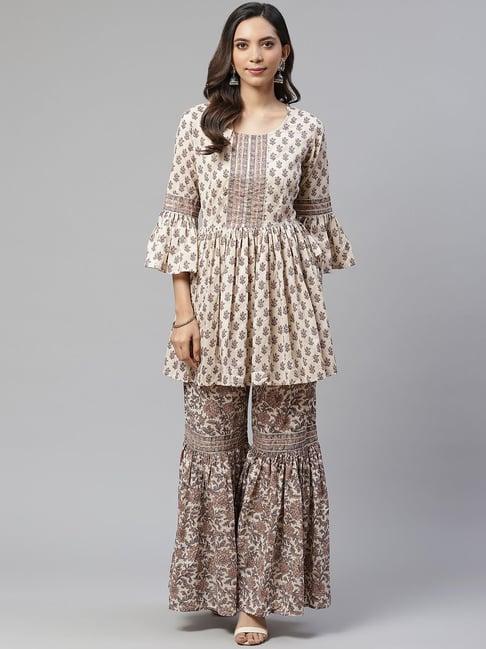 divena cream printed sharara set