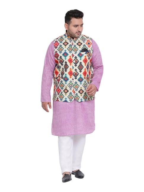 hangup purple & ivory regular fit kurta bottom & jacket set