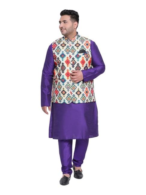 hangup purple & ivory regular fit kurta bottom & jacket set