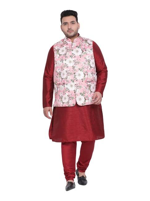 hangup maroon & pink regular fit kurta bottom & jacket set