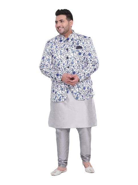 hangup grey regular fit printed kurta bottom & jacket set