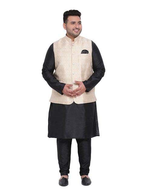 hangup black & gold regular fit kurta bottom & jacket set