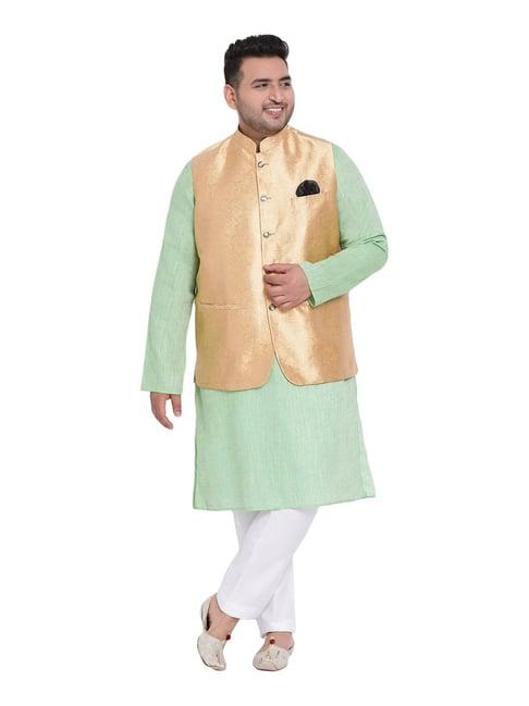 hangup green & gold regular fit kurta bottom & jacket set