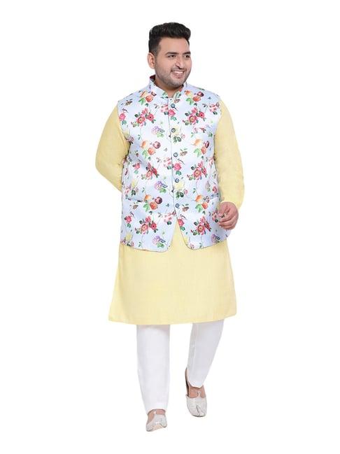 hangup yellow & blue regular fit kurta bottom & jacket set