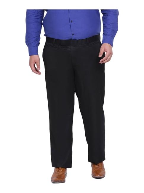 hangup black regular fit flat front trousers