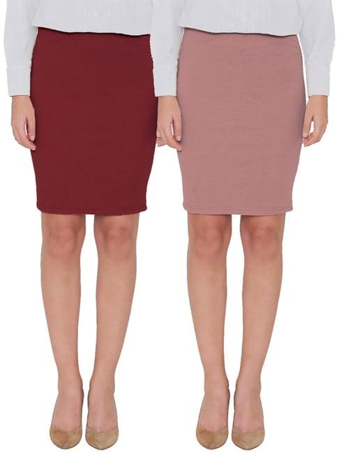 n-gal maroon & salmon above knees skirt (pack of 2)