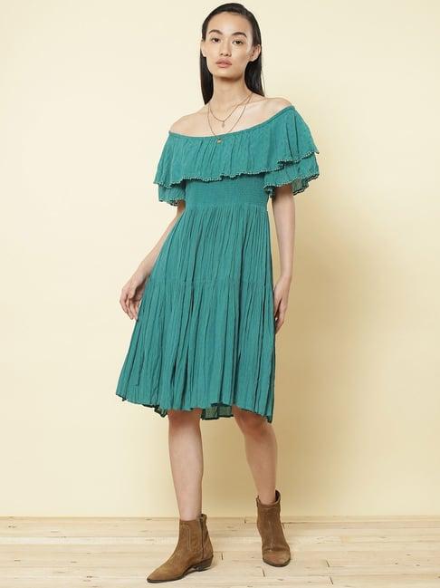 label ritu kumar teal self design dress