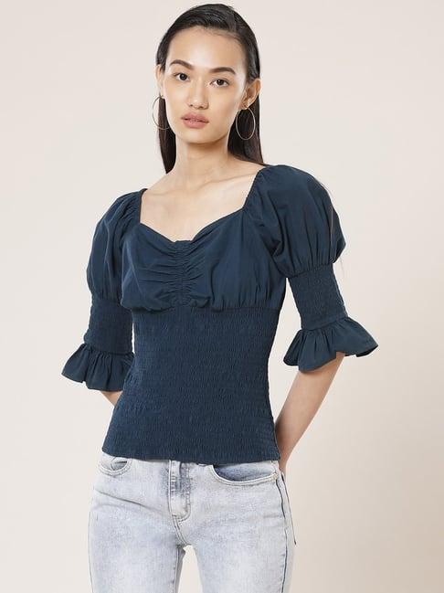 label ritu kumar navy regular fit top