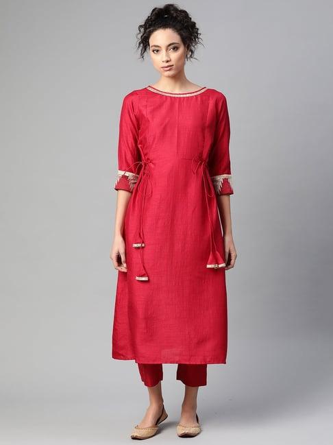 indo era red boat neck a line kurta