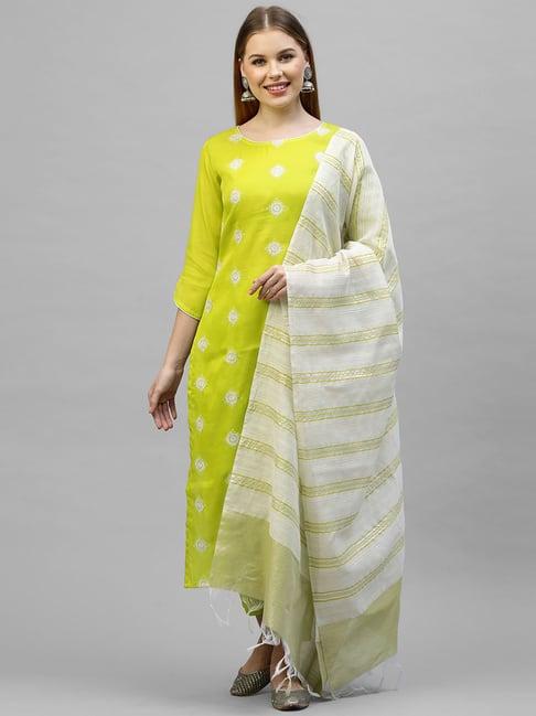 indo era yellow round neck kurta with pant & dupatta