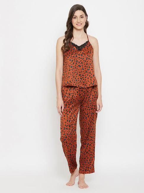 clovia brown printed cami top with pyjamas