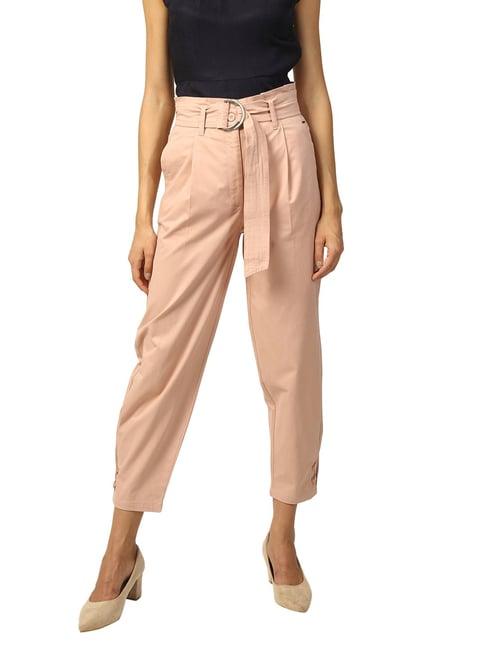 elle peach straight fit gathered crop pants