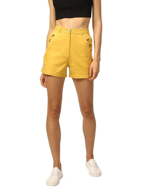 elle yellow cotton shorts