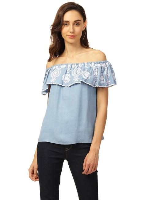 elle blue embroidered top