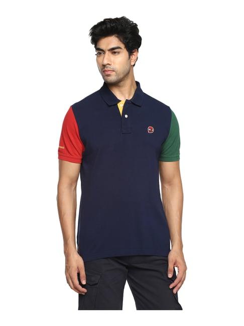 royal enfield navy & red cotton straight fit colour block polo t-shirt