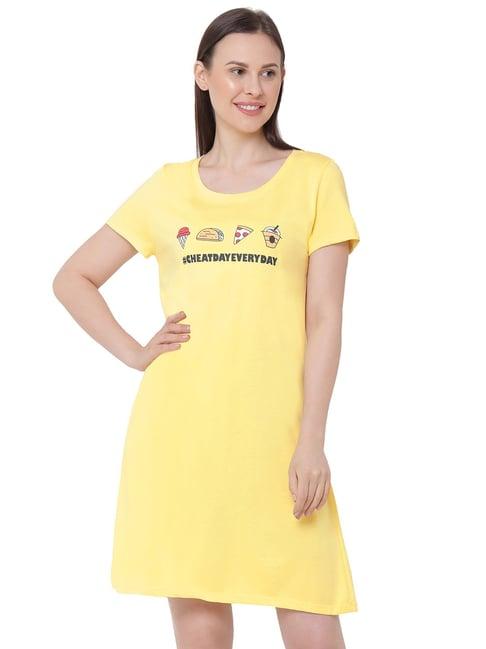 soie  yellow printed night dress