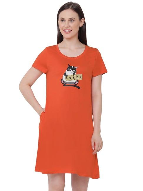 soie  orange printed night dress