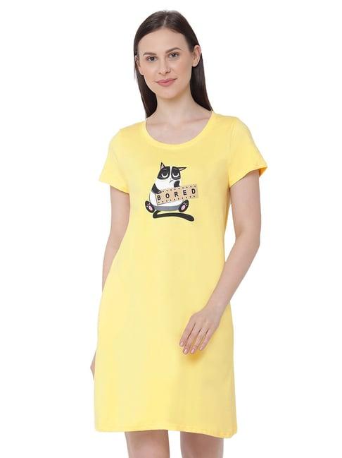 soie  yellow printed night dress