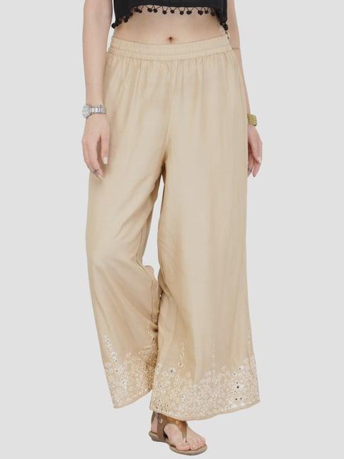 ksut beige embroidered palazzos