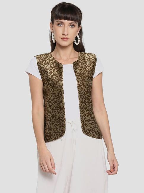 hangup golden & brown embroidered ethnic jacket